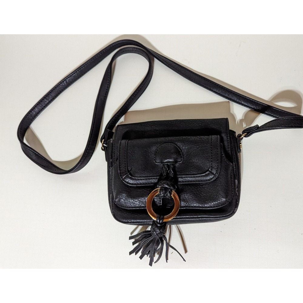 Unbranded Saddle Bag Tassel Crossbody Purse Black Flap Magnetic Closure 4 Pocket